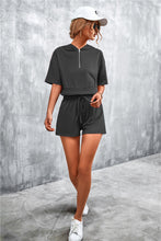 Load image into Gallery viewer, Half Zip Cropped Hooded T-Shirt and Shorts Set
