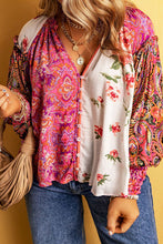 Load image into Gallery viewer, Plus Size Frill Printed V-Neck Long Sleeve Blouse
