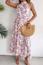 Load image into Gallery viewer, Floral Tie Waist Backless Maxi Dress
