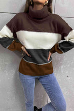 Load image into Gallery viewer, Color Block Lantern Sleeve Turtleneck Sweater
