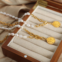 Load image into Gallery viewer, Coin pendant Pearl Titanium Steel Necklace
