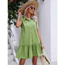 Load image into Gallery viewer, Collared Neck Buttoned Cap Sleeve Mini Dress
