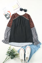 Load image into Gallery viewer, Animal Print Color Block  V-Neck Flounce Sleeve Blouse
