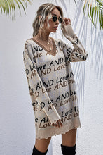 Load image into Gallery viewer, Letter Print Distressed Hem Sweater Dress
