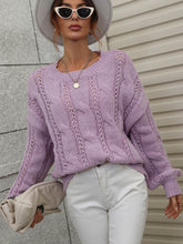 Load image into Gallery viewer, Cable-Knit Openwork Round Neck Sweater
