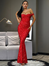 Load image into Gallery viewer, Sequin Off-Shoulder Backless Dress
