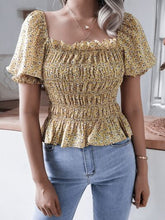 Load image into Gallery viewer, Frill Smocked Square Neck Short Sleeve Blouse
