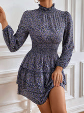 Load image into Gallery viewer, Floral Ruffle Collar Smocked Waist Layered Dress
