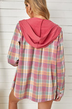 Load image into Gallery viewer, Plaid Drawstring Hooded Shirt Jacket
