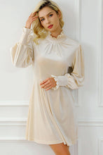 Load image into Gallery viewer, Smocked Mock Neck Lantern Sleeve Mini Dress
