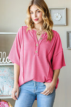 Load image into Gallery viewer, Heimish Full Size Ribbed Half Button Drop Shoulder Top
