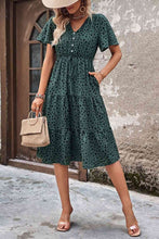 Load image into Gallery viewer, Printed Buttoned V-Neck Flutter Sleeve Dress
