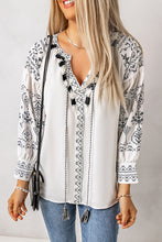 Load image into Gallery viewer, Printed Tassel Tie Puff Sleeve Blouse
