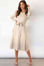 Load image into Gallery viewer, Round Neck Long Sleeve Tie Waist Sweater Dress
