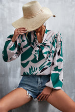 Load image into Gallery viewer, Printed Tie Neck Puff Sleeve Blouse
