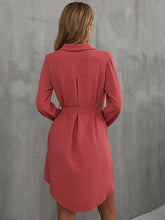 Load image into Gallery viewer, Button Down Belted Long Sleeve Shirt Dress
