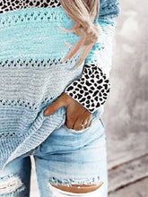 Load image into Gallery viewer, Full Size Openwork Leopard Drawstring Hooded Sweater
