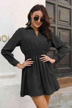 Load image into Gallery viewer, Johnny Collar Smocked Waist Long Sleeve Mini Dress
