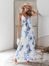 Load image into Gallery viewer, Floral Lace-Up Split Halter Neck Maxi Dress
