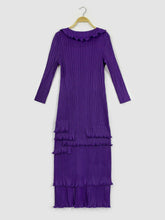 Load image into Gallery viewer, Frill Trim Accordion Pleated Roll Collar Dress
