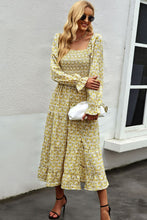 Load image into Gallery viewer, Floral Smocked Square Neck Slit Midi Dress
