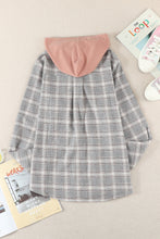 Load image into Gallery viewer, Plaid Drawstring Hooded Shirt Jacket
