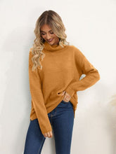 Load image into Gallery viewer, Slit Turtleneck Dropped Shoulder Sweater
