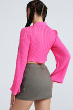 Load image into Gallery viewer, Tie Front Johnny Collar Flare Sleeve Cropped Top
