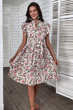 Load image into Gallery viewer, Floral Tie-Neck Flutter Sleeve Midi Dress
