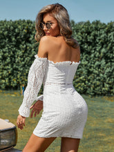 Load image into Gallery viewer, Eyelet Frill Trim Flounce Sleeve Off-Shoulder Dress

