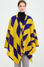 Load image into Gallery viewer, Two-Tone Accordion Pleated Slit V-Neck Poncho
