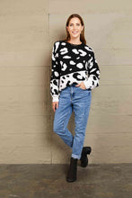 Load image into Gallery viewer, Woven Right Leopard Ribbed Trim Dropped Shoulder Sweater
