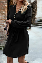 Load image into Gallery viewer, Notched Tie Waist Dropped Shoulder Mini Dress
