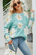 Load image into Gallery viewer, Daisy Print Openwork Round Neck Sweater
