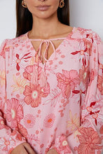 Load image into Gallery viewer, Floral Smocked Tassel Tie Balloon Sleeve Blouse
