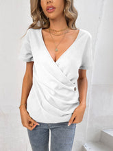Load image into Gallery viewer, Button Detail Surplice Short Sleeve Tee
