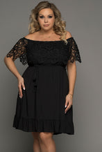 Load image into Gallery viewer, Plus Size Tassel Tie Spliced Lace Off-Shoulder Dress
