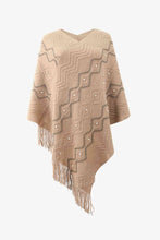 Load image into Gallery viewer, Pearl Trim V-Neck Fringe Hem Poncho
