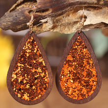 Load image into Gallery viewer, Sequin Wood Teardrop Earrings
