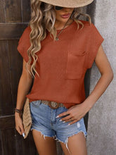 Load image into Gallery viewer, Pocketed Round Neck Cap Sleeve Sweater
