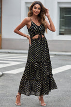 Load image into Gallery viewer, Polka Dot Cutout Spaghetti Strap Tiered Maxi Dress
