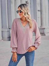 Load image into Gallery viewer, V-Neck Eyelet Flounce Sleeve Blouse

