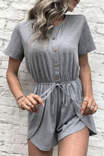 Load image into Gallery viewer, Buttoned Drawstring Round Neck Romper
