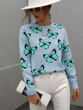 Load image into Gallery viewer, Butterfly Dropped Shoulder Crewneck Sweater
