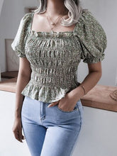 Load image into Gallery viewer, Frill Smocked Square Neck Short Sleeve Blouse
