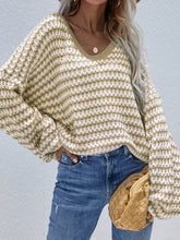 Load image into Gallery viewer, Striped Drop Shoulder V-Neck Pullover Sweater
