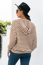 Load image into Gallery viewer, Striped Half-Button Dropped Shoulder Hoodie
