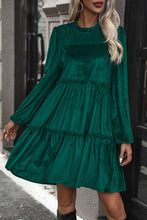 Load image into Gallery viewer, Smocked Balloon Sleeve Frill Trim Tiered Dress
