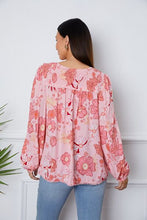 Load image into Gallery viewer, Floral Smocked Tassel Tie Balloon Sleeve Blouse
