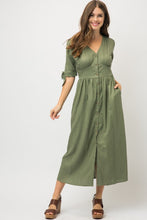 Load image into Gallery viewer, Linen Button Down Tie Sleeve Dress
